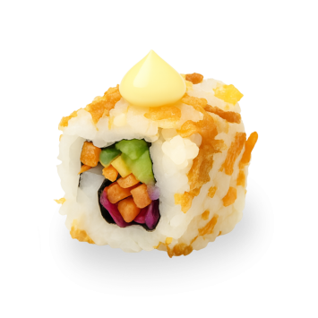 Crispy California Roll's Chou rouge / Carotte / Concombre / Mayonnaise / Oignon crispy